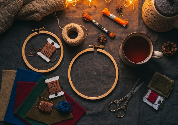 Set instrumente pentru broderie și fire pastel